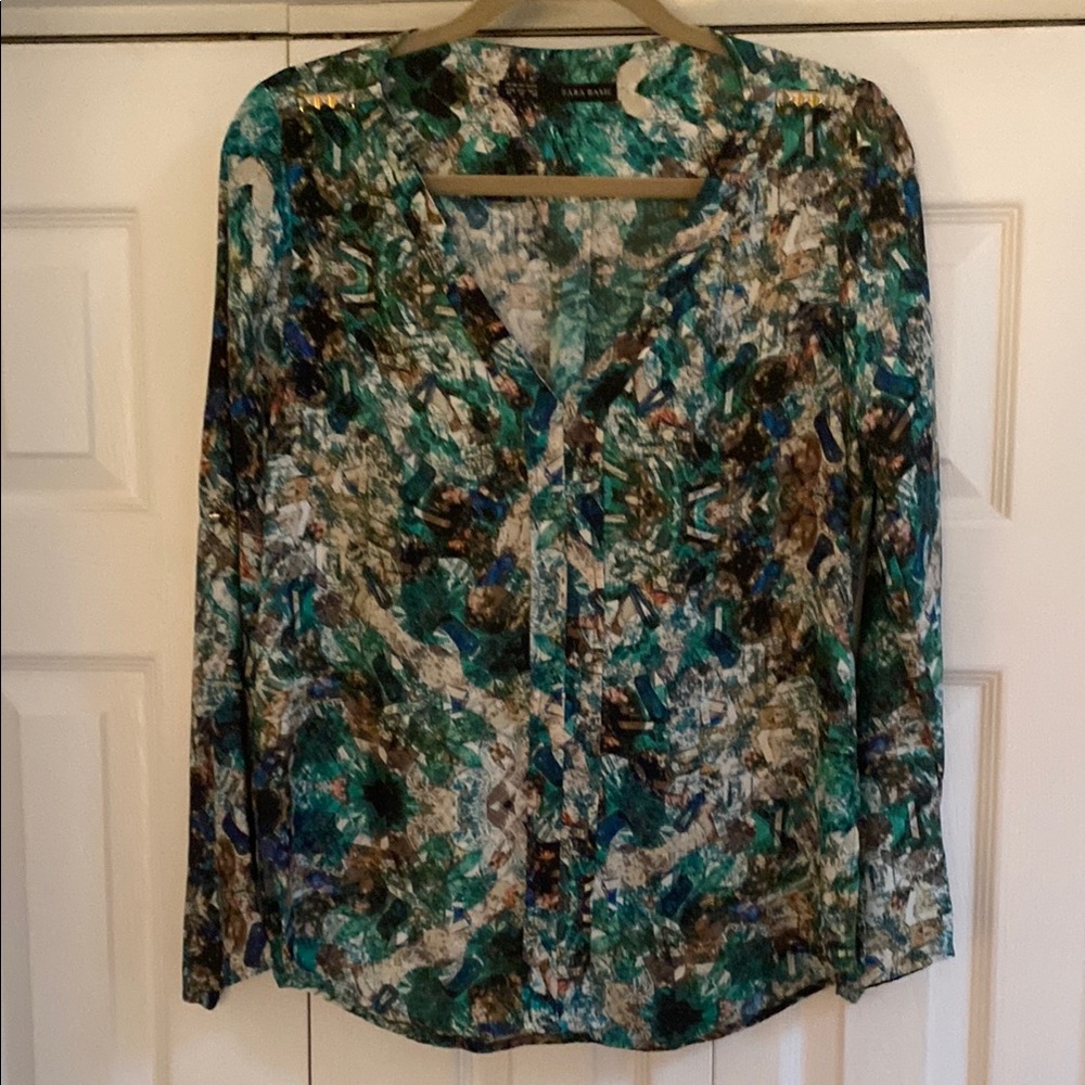 Zara basic women’s abstract blouse with grommet detail m